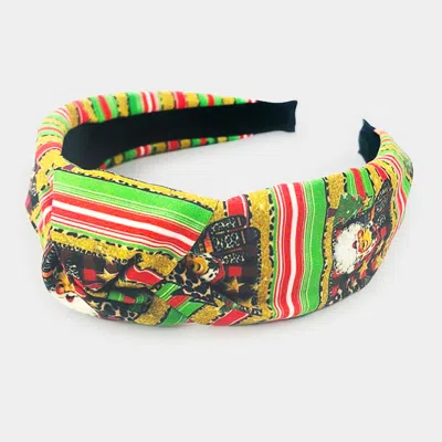 Fashnzfab Christmas Theme Print Fabric Burnout Knot Headband In Multi