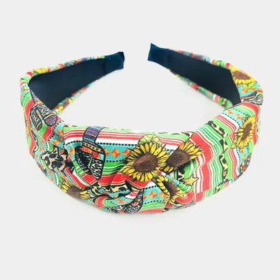 Fashnzfab Christmas Theme Print Fabric Burnout Knot Headband In Multi