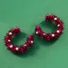 Fashnzfab Christmas Tinsel Hoop Earrings - Cream, Fuchsia In Multi