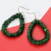 Fashnzfab Christmas Tinsel Open Teardrop Dangle Earrings In Green