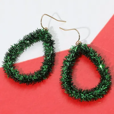 Fashnzfab Christmas Tinsel Open Teardrop Dangle Earrings In Green