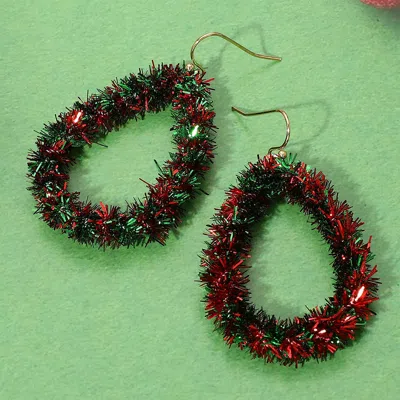 Fashnzfab Christmas Tinsel Open Teardrop Dangle Earrings In Multi