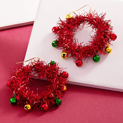Fashnzfab Christmas Tinsel Wreath Dangle Earrings In Red