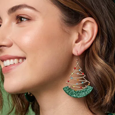Fashnzfab Christmas Tree Charm Drop Dangle Earrings In Green