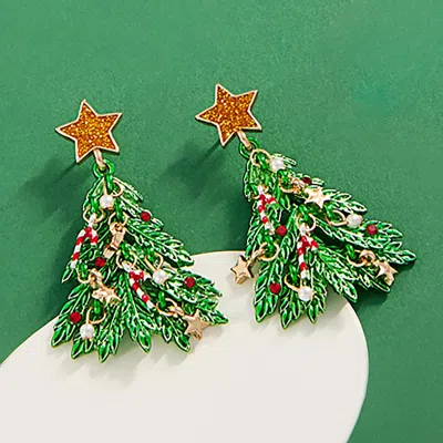 Fashnzfab Christmas Tree Dangle Earrings In Green