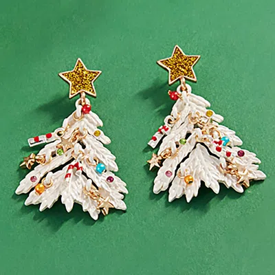 Fashnzfab Christmas Tree Dangle Earrings In Silver