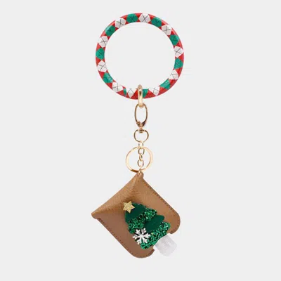 Fashnzfab Christmas Tree Faux Leather Case With Empty Hand Sanitizer Bottle Set Keychain Brown