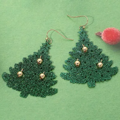 Fashnzfab Christmas Tree Ornament Dangle Earrings In Green