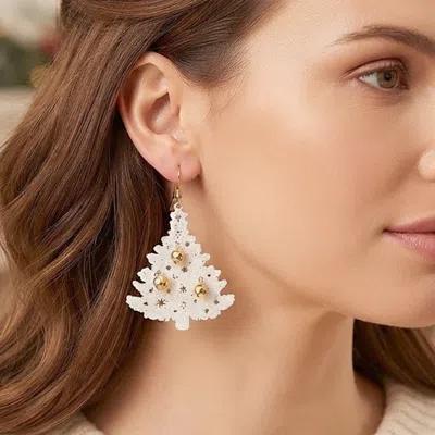 Fashnzfab Christmas Tree Ornament Dangle Earrings In White