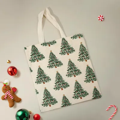 Fashnzfab Christmas Tree Pattern Printed Tote Bag In Green