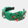 Fashnzfab Christmas Tree Santa Claus Jingle Bell Glove Pearl Stone Embellished Knot Burnout Headband In Green