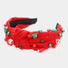 Fashnzfab Christmas Tree Santa Claus Jingle Bell Glove Pearl Stone Embellished Knot Burnout Headband In Red