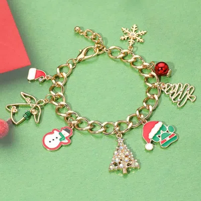 Fashnzfab Christmas Tree Santa Claus Snowflake Snowman Snow Angel Charm Bracelet Gold, Multi