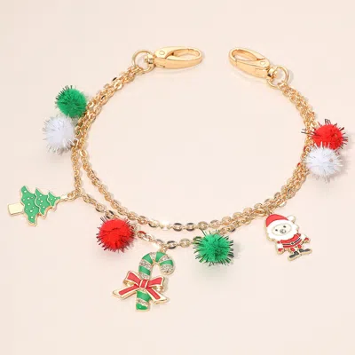 Fashnzfab Christmas Tree Santa Festive Pom Pom Bag Charm In Gold