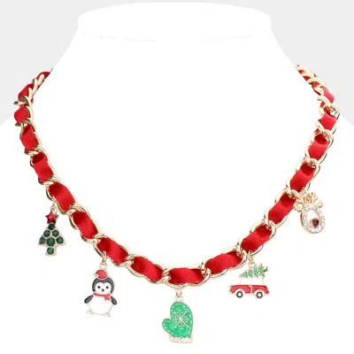 Fashnzfab Christmas Tree Santa Hat Penguin Glove Car Rudolph Pendant Necklace In Red