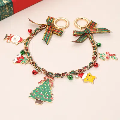 Fashnzfab Christmas Tree Santa Star Festive Jingling Bell Bag Charm In Gold
