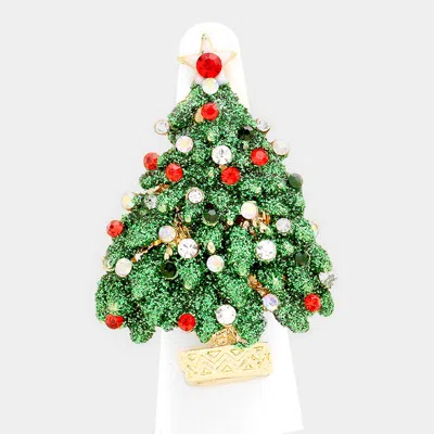 Fashnzfab Christmas Tree Stretch Ring In Green