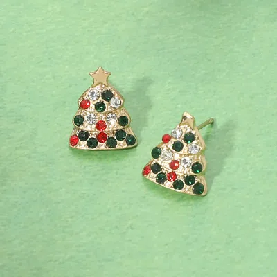 Fashnzfab Christmas Tree Stud Earrings Gold