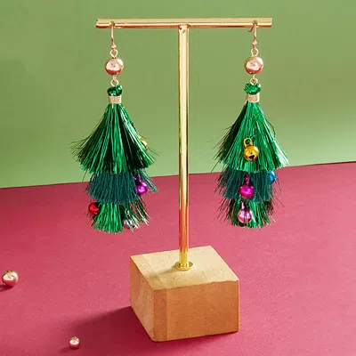 Fashnzfab Christmas Triple Tassel Layered Dangle Earrings In Green