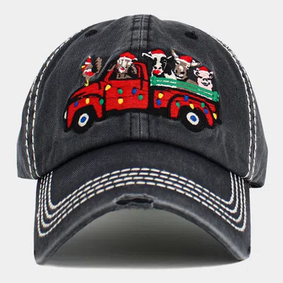 Fashnzfab Christmas Truck Embroidered Accented Vintage Baseball Cap In Black