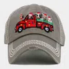 Fashnzfab Christmas Truck Embroidered Accented Vintage Baseball Cap In Green