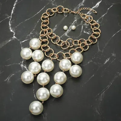 Fashnzfab Chunk Pearl Drop Layered Statement Necklace In Gold