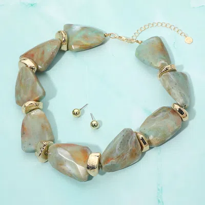 Fashnzfab Chunky Abstract Marbled Stone Beaded Statement Necklace - Neutral In Sand
