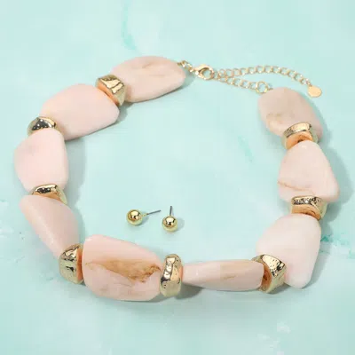 Fashnzfab Chunky Abstract Marbled Stone Beaded Statement Necklace In Neutral