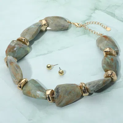 Fashnzfab Chunky Abstract Marbled Stone Beaded Statement Necklace In Silver