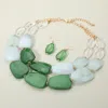 Fashnzfab Chunky Abstract Resin Beaded Layered Statement Necklace In Green