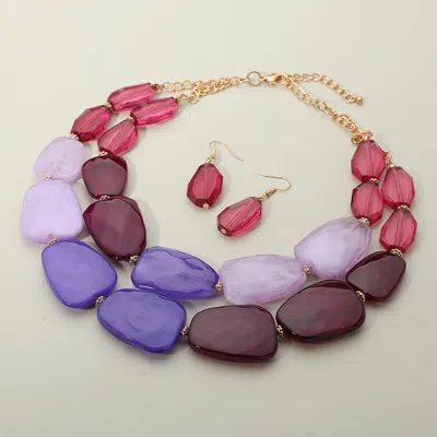 Fashnzfab Chunky Abstract Resin Beaded Layered Statement Necklace In Purple