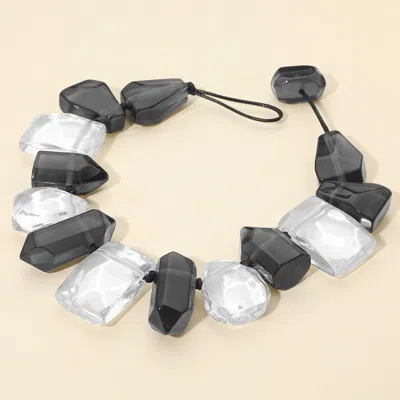 Fashnzfab Chunky Abstract Resin Stone Beaded Statement Necklace In Black