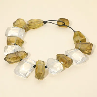 Fashnzfab Chunky Abstract Resin Stone Beaded Statement Necklace In Green