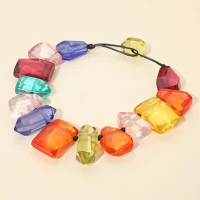 Fashnzfab Chunky Abstract Resin Stone Beaded Statement Necklace In Multi