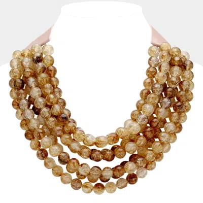 Fashnzfab Chunky Acrylic Ball Beaded Multi Layered Faux Leather Magnetic Necklace - Tan