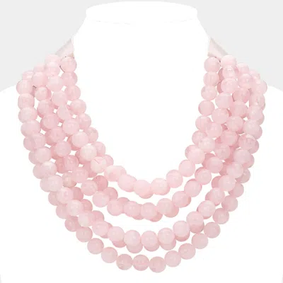 Fashnzfab Chunky Acrylic Ball Beaded Multi Layered Faux Leather Magnetic Necklace In Pink