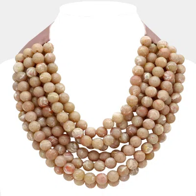 Fashnzfab Chunky Acrylic Ball Beaded Multi Layered Faux Leather Magnetic Necklace In Red
