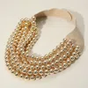 Fashnzfab Chunky Acrylic Ball Beaded Multi Layered Faux Leather Magnetic Necklace In Gold