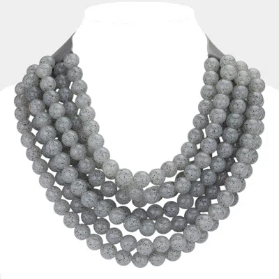 Fashnzfab Chunky Acrylic Ball Beaded Multi Layered Faux Leather Magnetic Necklace In Gray