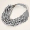 Fashnzfab Chunky Acrylic Ball Beaded Multi Layered Faux Leather Magnetic Necklace In Gray