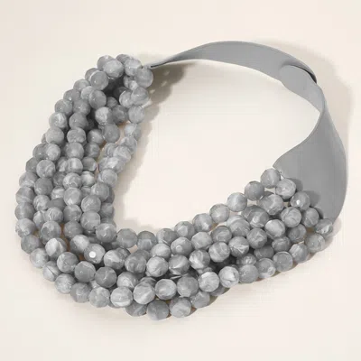 Fashnzfab Chunky Acrylic Ball Beaded Multi Layered Faux Leather Magnetic Necklace In Gray