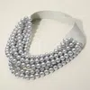 Fashnzfab Chunky Acrylic Ball Beaded Multi Layered Faux Leather Magnetic Necklace In Metallic