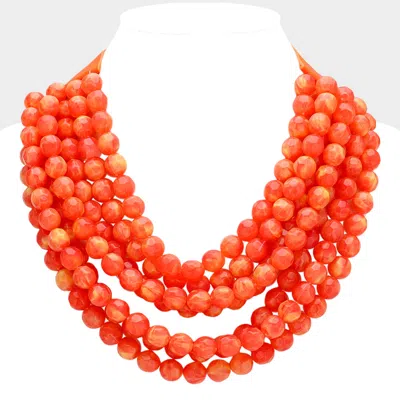 Fashnzfab Chunky Acrylic Ball Beaded Multi Layered Faux Leather Magnetic Necklace In Orange