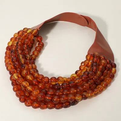 Fashnzfab Chunky Acrylic Ball Beaded Multi Layered Faux Leather Magnetic Necklace - Tortoise In Brown