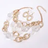 Fashnzfab Chunky Acrylic Ball Textured Metal Ring Abstract Chandelier Statement Necklace In Gold