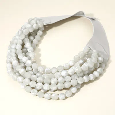 Fashnzfab Chunky Acrylic Beaded Multi Layered Faux Leather Magnetic Necklace In Metallic