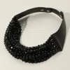 Fashnzfab Chunky Acrylic Beaded Multi Layered Faux Leather Necklace In Black