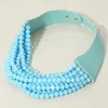 Fashnzfab Chunky Acrylic Beaded Multi Layered Faux Leather Necklace In Blue