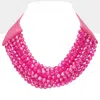 Fashnzfab Chunky Acrylic Beaded Multi Layered Faux Leather Necklace In Pink