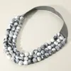 Fashnzfab Chunky Acrylic Beaded Triple Layered Faux Leather Magnetic Necklace In Gray